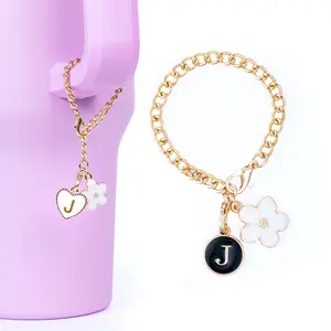 A-Z Stanley Tumbler Charms and Accessories with flower and heart with Key Ring Holder