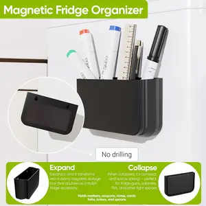 Magnetic Foldable Storage box Holder, Magnet TV Remote Holder Wall Mount, Magnetic Dry Erase Marker Holder, Foldable Design with 3-Level Adjustable Depth,Magnetic/Adhesive/Screw, for Whiteboard Pens, Remote Controls, Office Supplies