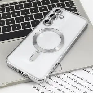 Fin Plating Clear Wireless Cover For Samsung Galaxy S24 S23 S22 S21 S20 FE Ultra Plus Case Note20 Ultra S24FE MagSafe Weak Magnetic