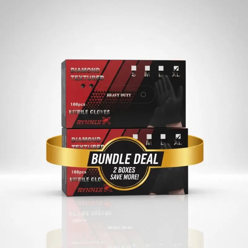 Rynnix 200-8Mil Diamond Textured Disposable Nitrile Gloves Heavy Duty Bundle Deal 2 Boxes Save More