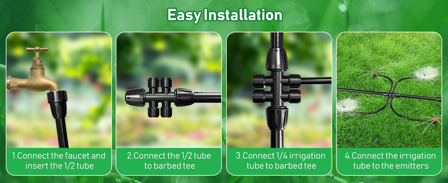 246FT Drip Irrigation System, Automatic Drip Irrigation Kit with 1/2" Main Tube & 1/4" Branch Tubing, Adjustable Drip Emitters, Garden Watering System for Flower Bed, Raised Beds, Lawn, Greenhouses