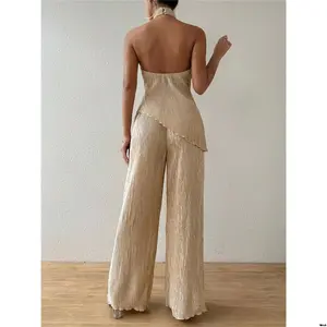 PrivéTiktok Solid Color Halter Summer Top Wide Leg Pants