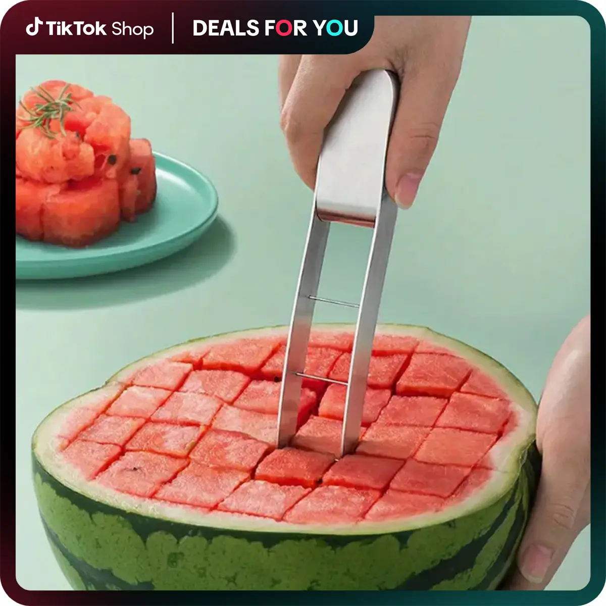 Stainless Steel Watermelon Cube Slicer - Durable Fruit Tool, Rust-Resistant Kitchen Utensil, Easy & Safe Fruit Vegetable Dicer for Eating Watermelon Needs, Fruit Vegetable Slicer