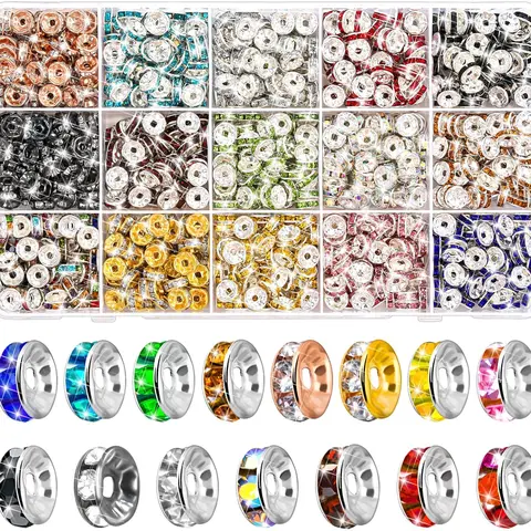 900 Pieces Rondelle Spacer Beads for Jewelry Making,8mm Rhinestone Spacer Beads,Crystal Bead Spacers for Bracelets,Focal Beads for Pen Necklaces