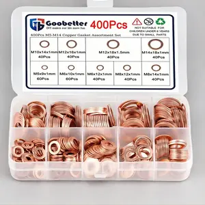 400Pcs M5-M14 Copper Sealing Washers Assortment Kit, Metric Flat Crush Ring Gasket, Oil Drain Plug Seal Washer for Auto Motorcycle Fuel Hydraulic Pipe Fitting