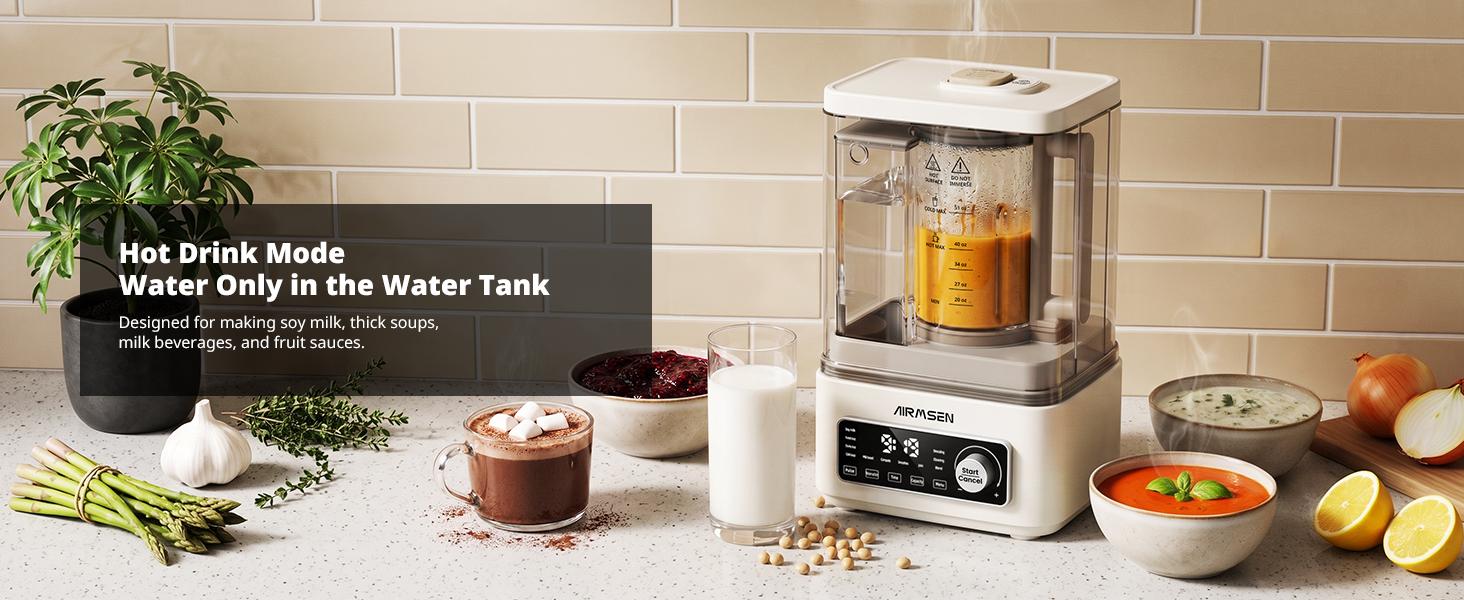 AIRMSEN 9-IN-1 Hot & Cold Professional Countertop Blender, 1200W+500W High Power, Independent Water Supply & Steam Heating, 51 Oz Multifunctional Juice & Food Blender for Shakes, Stainless Steel Blades for Nuts/Frozen Items, Countertop Blenders
