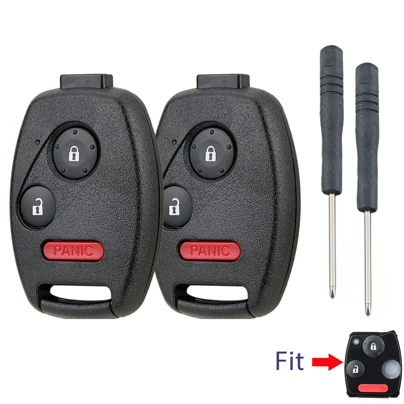 2-Pack 3-Button Metal/Plastic DIY Car Key Cover Shells - Swap in Old Board Protector, Includes No-Cutting Screwdrivers, Fits Honda CR-V,Pilot,CR-Z,Insight,Fit (2006-2013), Lock/Unlock Function Car Key Accessory, Key Covers For Car Keys