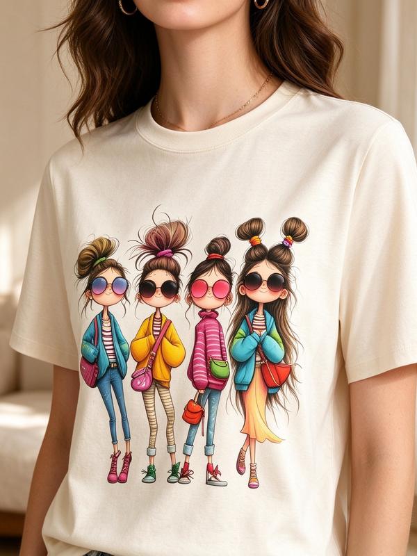 Women's Plus Size Soft Cotton Vintage Graphic Print Short-Sleeve Round Neck T-Shirt - Oversized Squad BFF Bond Tee for 4 Best Friends, Breathable Easy-Care Casual Basics, Love Aesthetic Fabric, Flattering Fit for Busy Routines