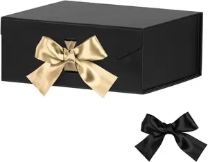 Black Gift Box 8X7X3.3 Inches, Luxury Gift Box with Ribbon, Empty Box with Lid, Collapsible Small Gift Boxes for Presents Packaging (Matte Black) GoooodGift