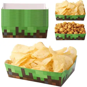 24pcs Party Food Trays, Miner Theme Food Serving Trays Boats Waterproof Greaseproof Brown and Green Paper Snack Supplies Perfect Party Favors and Decorations for Birthday