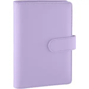 PU Leather Notebook Binder-Refillable 6 Ring For A6 Filler Paper, Loose Leaf Personal Planner Cover With Magnetic Buckle Closure, Purple