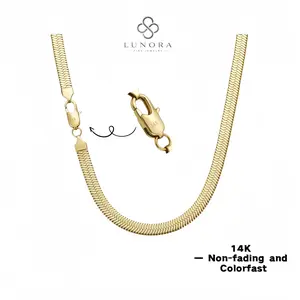 Anti-fading and anti-fading real gold gold-plated necklace, exquisite men's and women's gold necklace, exquisite gold herringbone necklace thin-layer snake chain jewelry, suitable for gifts and teenagers 14k