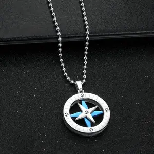 Creative Rotatable Compass Pendant Necklace in Stainless Steel with Blue Star Design Durable and Stylish Gift for Friends Family and Couples