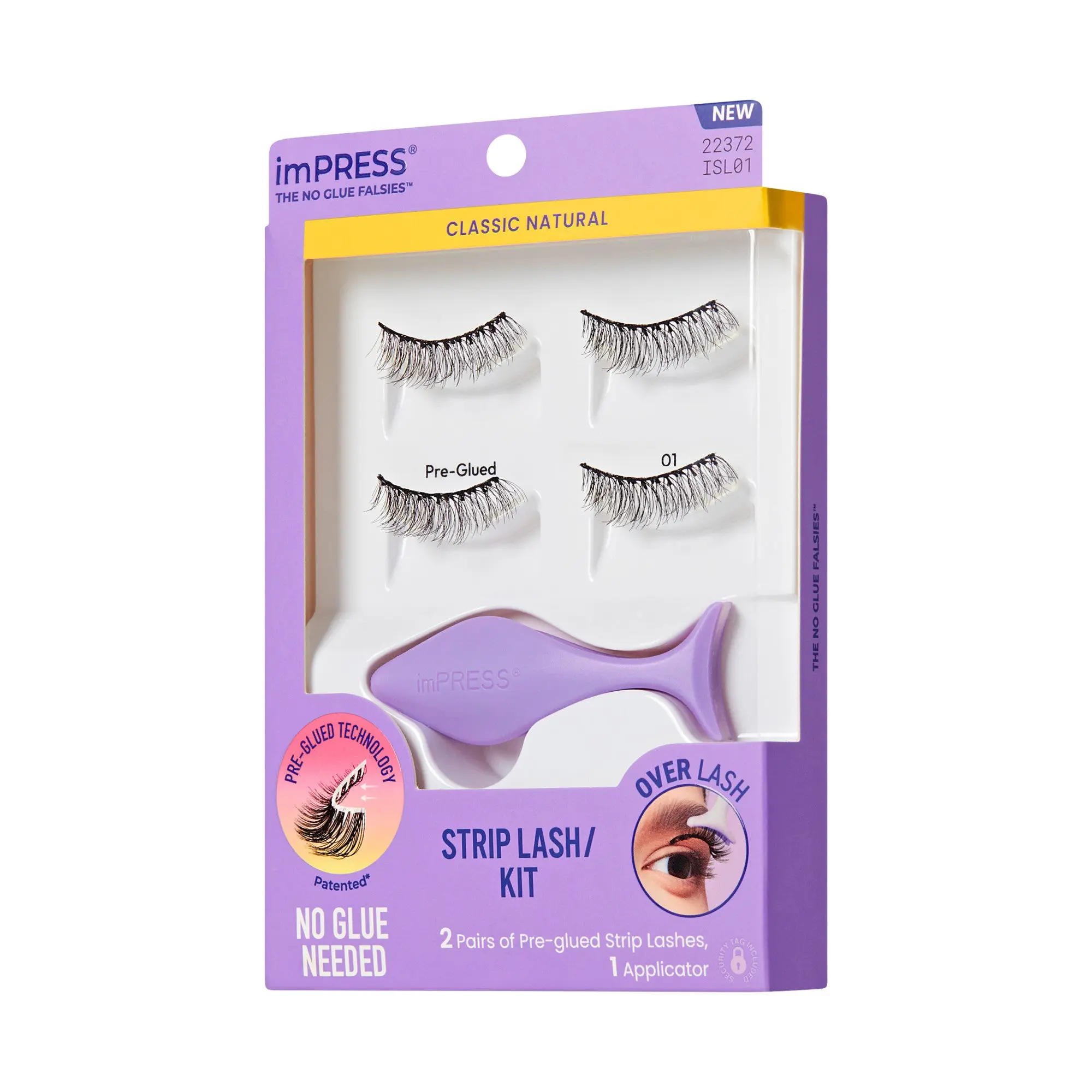 Impress Falsies Pre-Glued Strip False Eyelashes Starter Kit - Classic Natural | 2 Pairs, With Applicator, 12mm