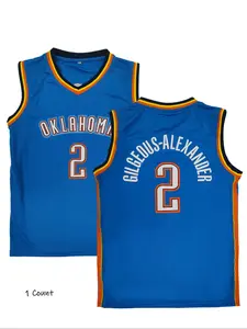 Men's Oklahoma City Thunder #2 Embroidery Basketball Jersey, Loose Casual Breathable Sleeveless V Neck Sports Top, Men's Sportswear for Basketball Training Competition