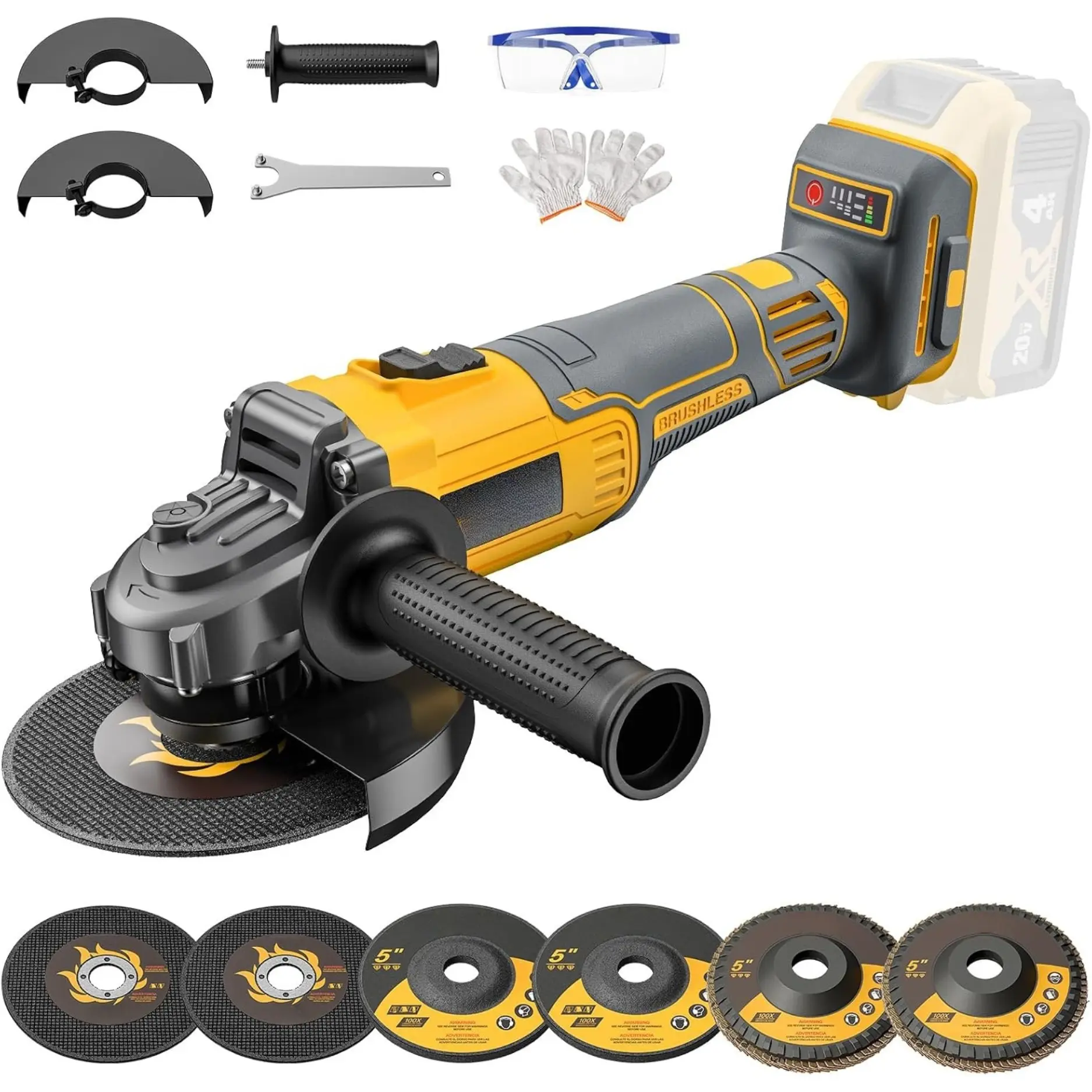 Cordless Brushless Angle Grinder Compatible with DeWalt 20V MAX Battery, 4-1/2 Inch Variable Speed Grinder for Cutting, Grinding & Polishing (Battery Not Included)