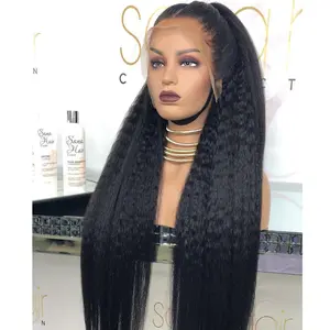 30inch Yaki Kinky Straight 180%Density Soft 13x4x1 Lace Front Wig Hair Suitable For Women's Synthetic Hair, Heat-Resistant Fashionable Preplucked For Daily Wear