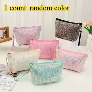 Large Capacity Sequin Makeup Bag with Pearl Zipper, Perfect for Home and Travel Use, Stylish and Functional Cosmetic Organizer
