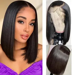Bob Wig Human Hair 13x4 HD Lace Frontal Short Straight Lace Front Bob Wigs for Black Women Human Hair Pre Plucked Glueless 180% Density Natural Black Color 14 Inch