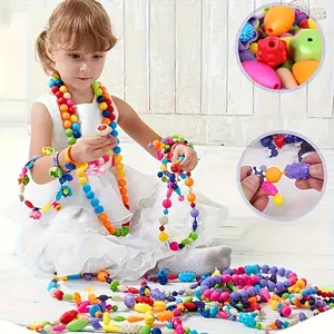 50 beads + four string beading toys - shape and color sorting fine motor skills and hands-on ability development set, with threading strings, ideal building block toy gift