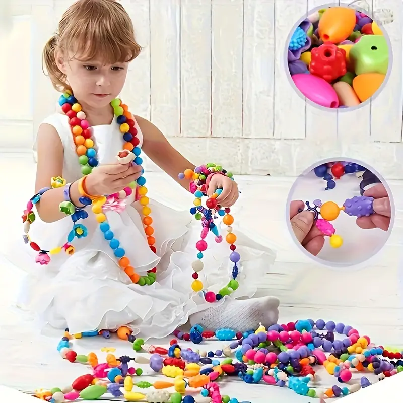 50 beads + four string beading toys - shape and color sorting fine motor skills and hands-on ability development set, with threading strings, ideal building block toy gift