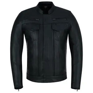 Men's Motorcycle Leather Jacket with CE Approved Level 1 Armor Classic Biker Style Zipper Closure Protective Slim Fit Design - Black