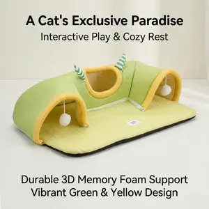 Foldable Cat Play Tunnel Bed,Breathable Sleeping Pad Cat Bed with Tunnel,Interactive fun Toys Cushion Pet Supplies for Indoor Kitten Puppy,Large Cat mat,Washable & Detachable cat nest,Soft and breathable,for Puppies, Kittens, Small Animals, Indoor, Home