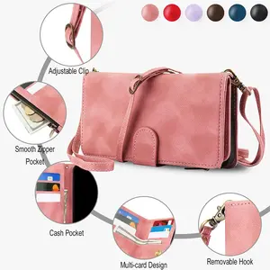 PU Leather Phone Case Cover Casing with Wrist Strap, Crossbody Zipper Flip Phone Case, Phone Accessories for Samsung Galaxy S25 Plus S24 S23 FE Note 20 Ultra