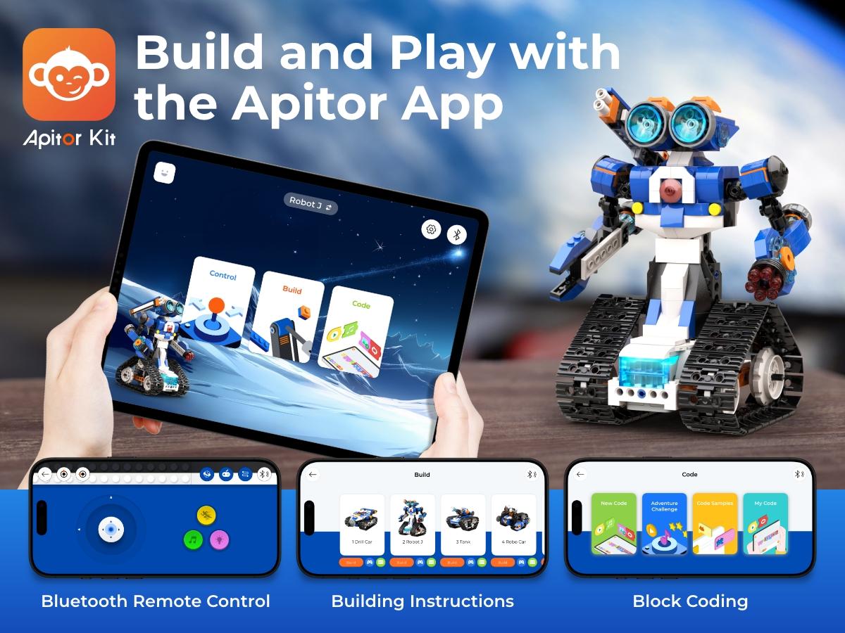 Apitor STEM Robot Toy 6-in-1 Robot Building Kit, suitable for boys aged 8-12, APP remote control STEM coding toy, educational robot gift, suitable for children aged 6-15. Birthday gifts, parent-child activities