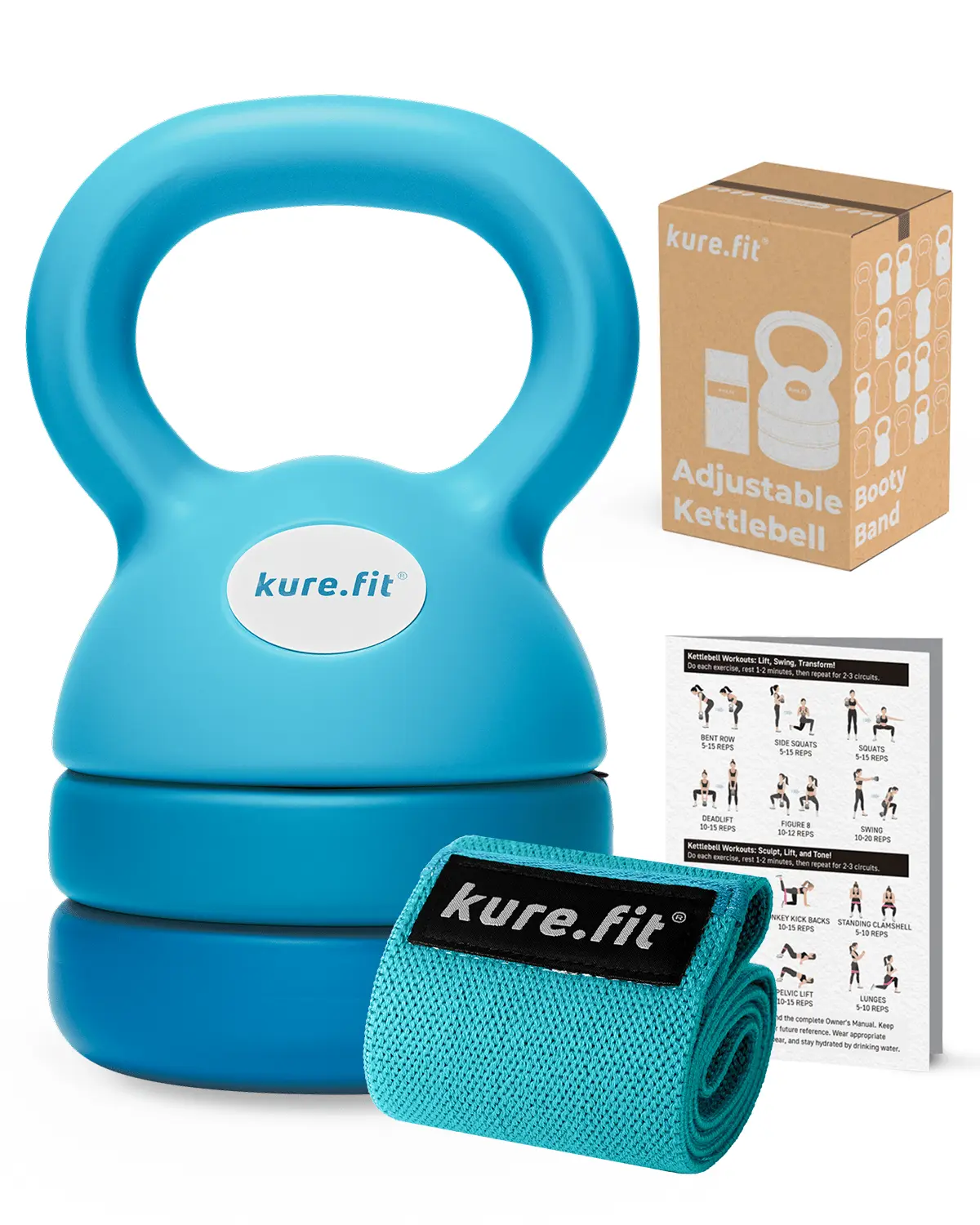 kure.fit Adjustable Kettlebell | 5 lb - 12 lb | Kettlebell Weights Set for Home Gym | Full-Body Workouts, Strength Training, Weight Loss | Fabric Booty Band | Beginners & Women
