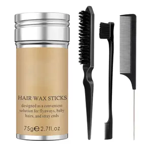 4Pcs Hair Brush and Combs Set for Flyaways & Wigs - Hair Styling Kit with Hair Wax Stick, Edge Brush, Teasing Brush, and Rat Tail Combs for Women, Girls - Black Haircare