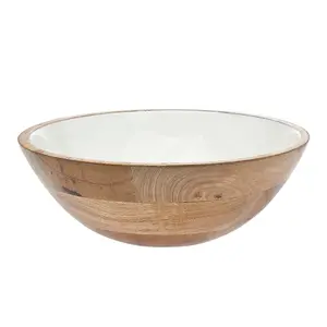 Wood & Enamel Salad Bowl