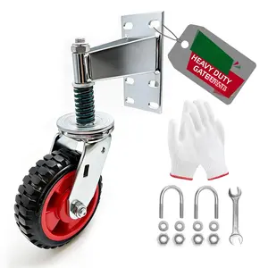6 INCH Heavy Duty Gate Wheel Kit, Spring  Gate Wheels with Bracket and Hardware, Adjustable Gate Wheels for Wooden Gate with 360? Rotation, Includes Mounting Hardware, (U-Bolt/Straight)