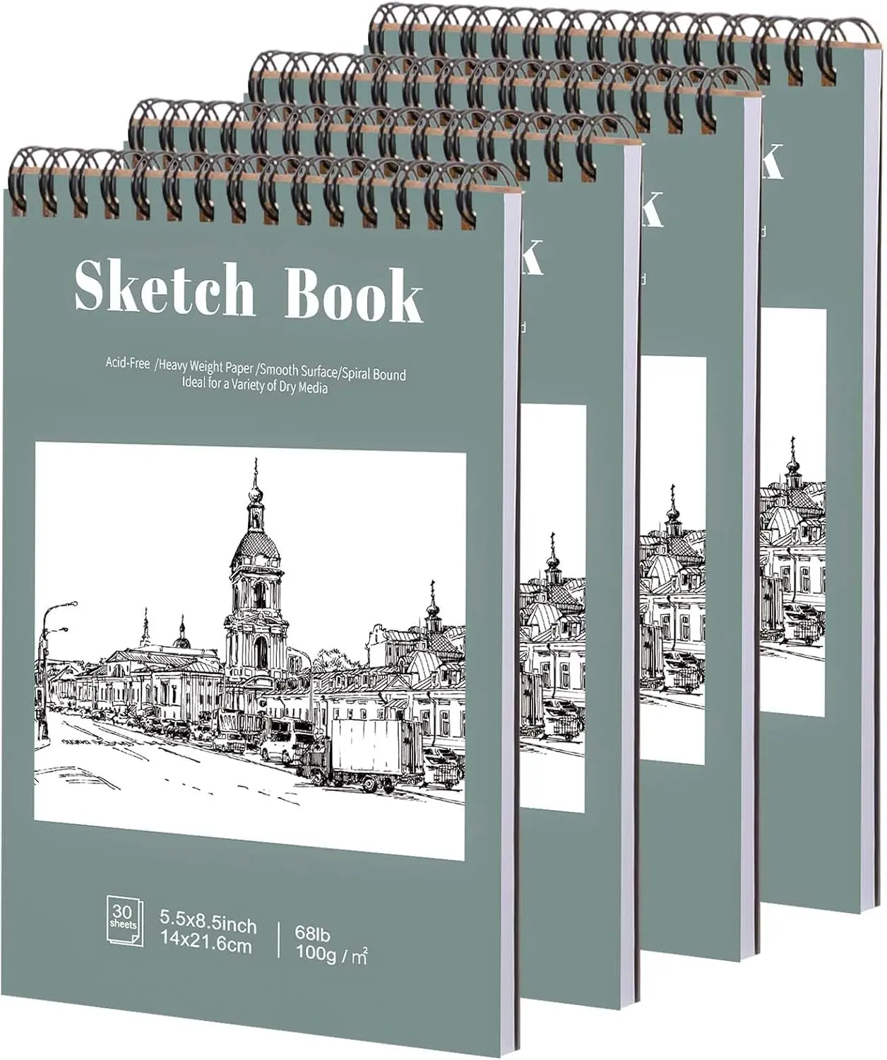 4-Pack Small Sketchbooks, 5.5 x 8.5 inch Compact Spiral Bound Sketch Pads, 100gsm Acid-Free 68lb Paper, 180° Flat-Lay 30-Sheet Each, Full-Page Use Office Stationery for Learning Beginners, Drawing Art Supplies for Artists