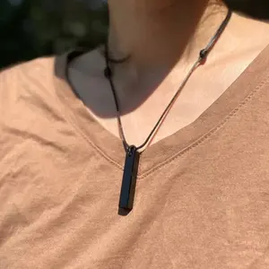 Black Tourmaline Vertical Y shaped Pendant Necklace Healing Amulet Men Necklace