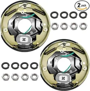 1 Pair 10" x 2-1/4" Self Adjusting Electric Trailer Brake Assembly for 2300-3500 lbs Trailer Axle with Nuts&Washers, RSpindle Brake Kit with 4 Holes for Trailer Parts Replacement.