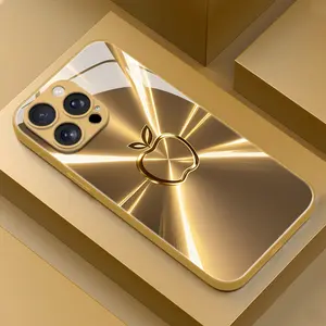 [Luxury Phone Case] ​​New Luxury Gold Apple Texture Glass Phone Case | Designed specifically for iPhone 16 Pro Max, 15, 14, 13, 12, and 11, combining a stylish and elegant appearance with superior protective performance.