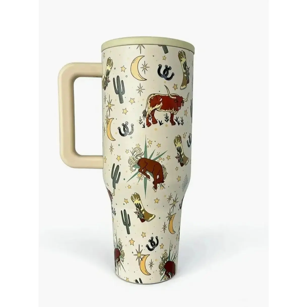 HydroJug 40oz Traveler Straw Cup with Western Lucky cowboy themed print, Integrated with classic western cowboy elements, Cup Holder Friendly Base Lightweight Stylish Mug Water Bottles