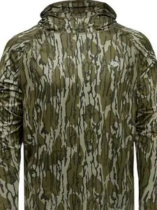 Bottomland Camo Long Sleeve Hoodie. Dominant Earth Brown, Moss Gray, Beige Branches. Woodland Camouflage Pattern, Hunting
