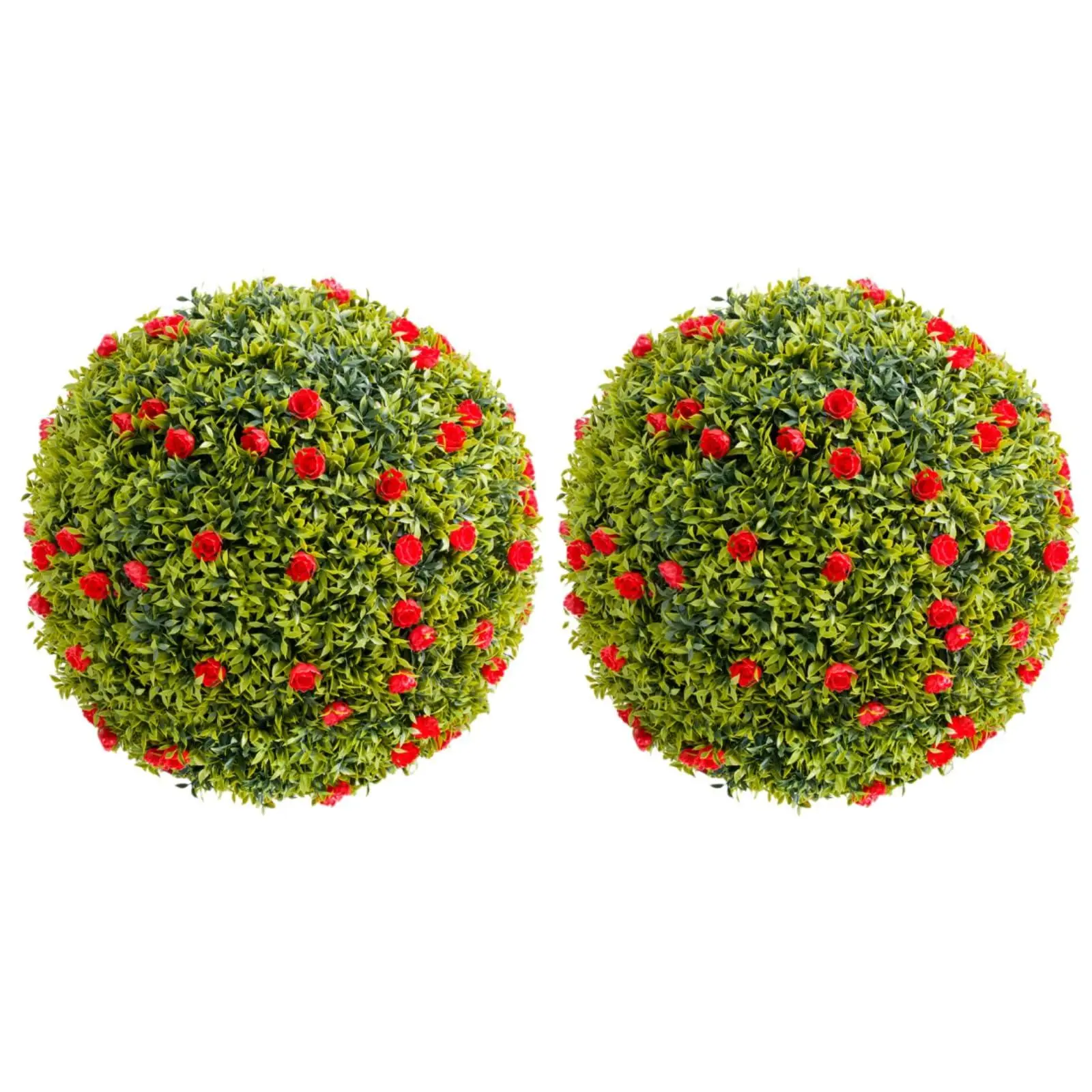 2 Pack 21.7" Artificial Plant Topiary Ball, Lifelike Artificial Plant Ball in Pot, Large Hanging Topiary Balls with Pink Flowers, Fake Greenery Plants for Home, Garden,Red