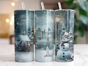 Winter Wonderland Snowman Tumbler 20 oz Skinny Christmas Cup with Lid & Straw Stainless Steel Insulated Coffee Mug Cute Snowman Gift Holiday Drinkware Double-Wall Insulated BPA-Free Clear Lid Reusable Straw