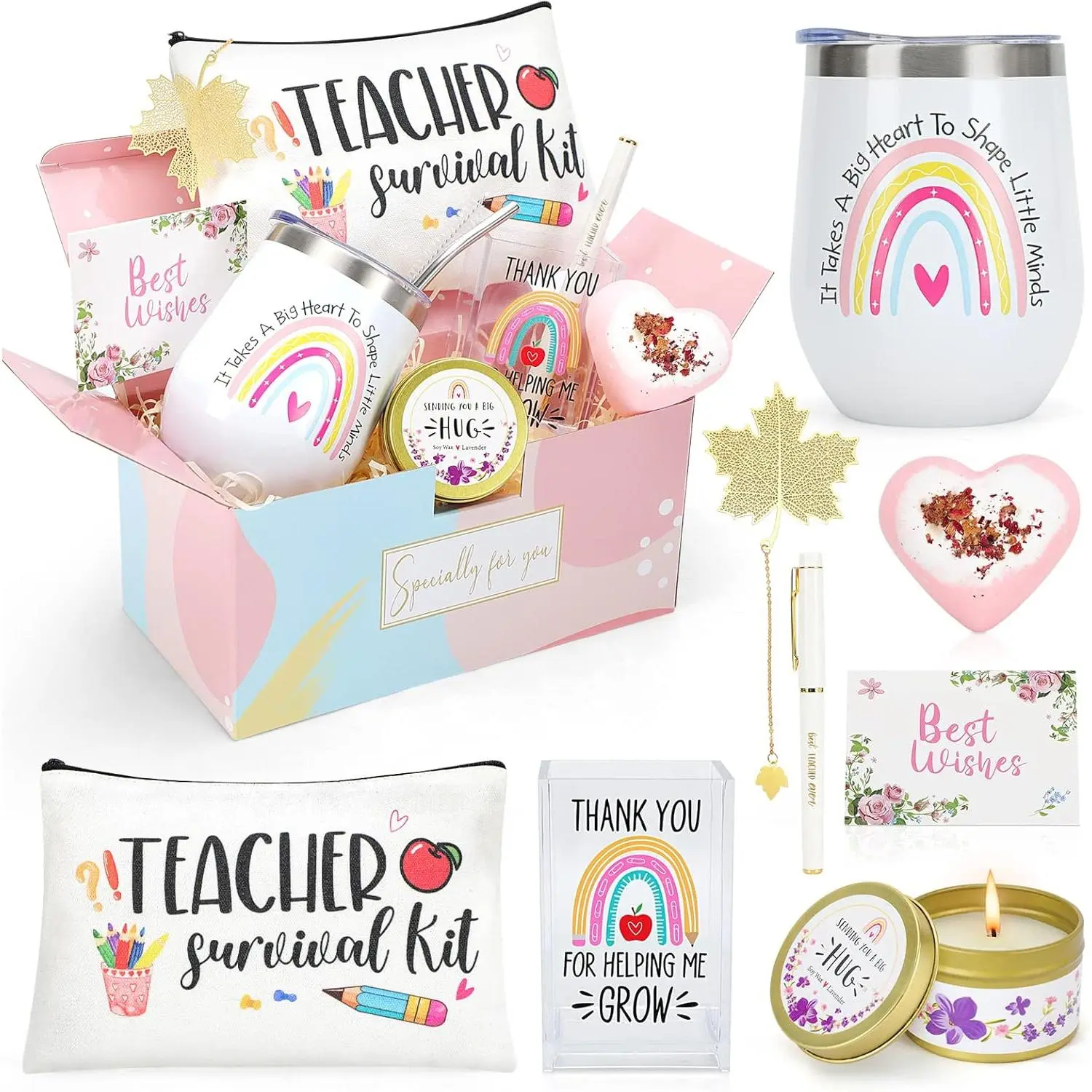 Best Teacher Appreciation Gifts for Women, Christmas, Birthday, Back to School, Thank You Gifts for Teacher, 12 oz Tumbler Gift Basket