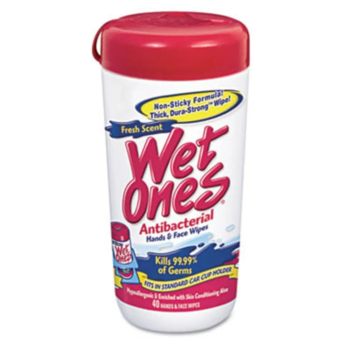 Wet Ones 04703 Sanitizing All-Purpose Portable Single-Use Hygienic Moist Towelettes, 5.75x7.5in White Household Cleaning Cloths, 40-Count Dispenser Pack, Germ-Killing, Ideal for Car Cup Holder & On-the-Go Use, All Purpose Cleaning Cloths, Kills Germs