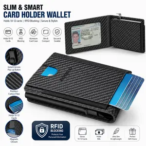 Ridge-Style Wallet for Men - RFID Blocking Metal Wallet, Slim Pop Up Card Holder for 8 Cards, Minimalist Bifold Aluminum Wallet with Cash Slot (Carbon Fiber, Gift for Dad)