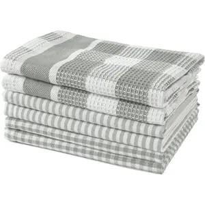 Cotton Dish Towels - 6 Pack Soft Absorbent Kitchen Dish Cloths, Multi Purpose Kitchen Towel for Cleaning & Drying, 12"x12" - Grey