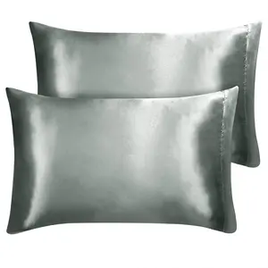 Unique Bargains Satin Pillowcases Standard Set of 2, Luxury Silky Pillow Covers for Hair and Skin, Grey Pillowcase with Envelop Closure Queen(20"x30") Grey
