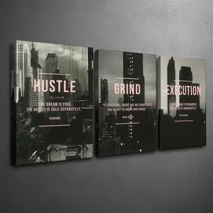 3pc-Inspirational Wall Art, Motivational quote Poster, Urban Entrepreneur Printing, Modern Minimalist Design, Black and Pink Canvas Decoration, Living Room & Office Aesthetic, Perfect Gift For Business Lovers, Unframed