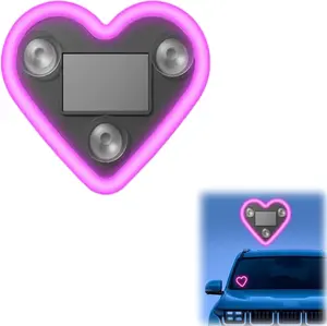 Car LED Ambient Lights,Solar Powered Heart Shaped LED Neon Triangle Back Window Vibration-Sensing Car Interior Atmosphere Light for Valentine's Day Party Vehicle Bedroom Decor