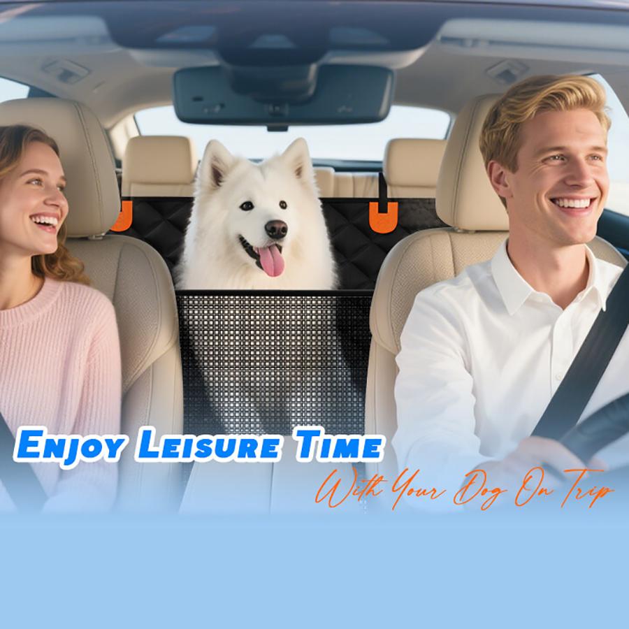 400LBS Hard Bottom Dog Car Hammock - Heavy Duty Waterproof Dog Seat Cover Back Seat Extender, Mesh Window, Universal Fit for Sedans SUVs Trucks, Supports Large Dogs