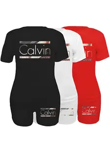 Women's Tee & Shorts Set, Casual Short Sleeve T-shirt & Skinny Shorts, Ladies Clothes for Daily Wear, Suits